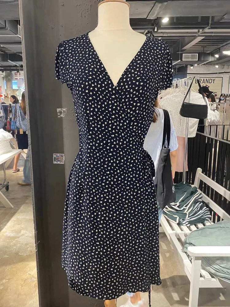 

Женское винтажное шифоновое платье с цветочным принтом, V-образным вырезом, короткими рукавами и оборками