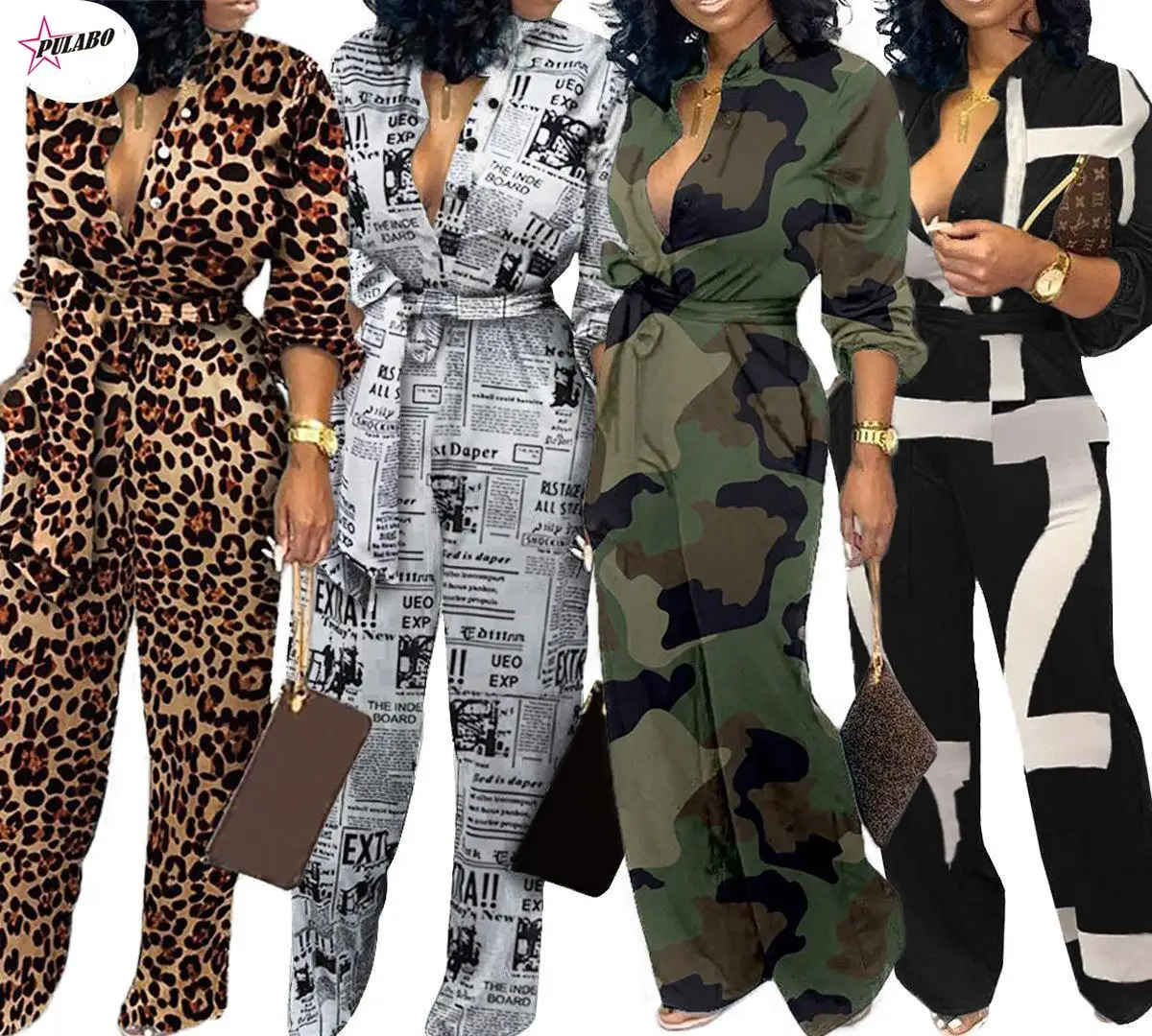 

PULABO Leopard Tied Waist Long Sleeve Jumpsuit Women Rompers Fashion One Piece Overalls Casual Jumpsuits Streetwear Dropshipping