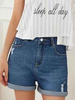 Women s Vintage High Waist Ripped Denim Shorts with Frayed Hem and Distressed Details for Summer Style 4