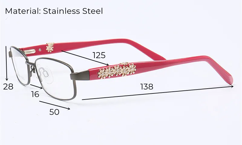 Eagwoo Edelstahl Vollrand optischen Rahmen entworfen Frauen Brille kleines Gesicht geeignet Blumen dekoration – Detail 1