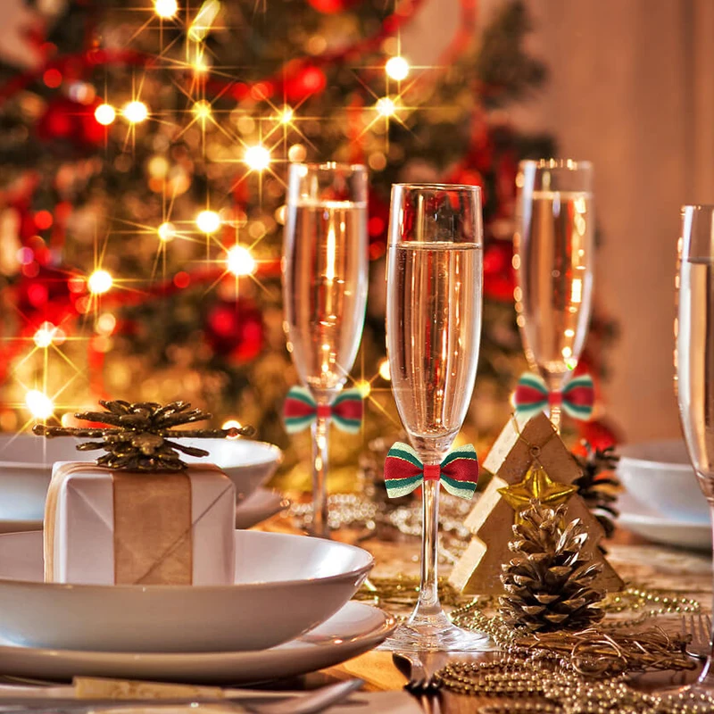 30Pcs Christmas Mini Bow Knot Xmas Tree Ornaments DIY Wreath Craft Girls Hair Accessories 2025 New Year Gift Wrapping Decoration