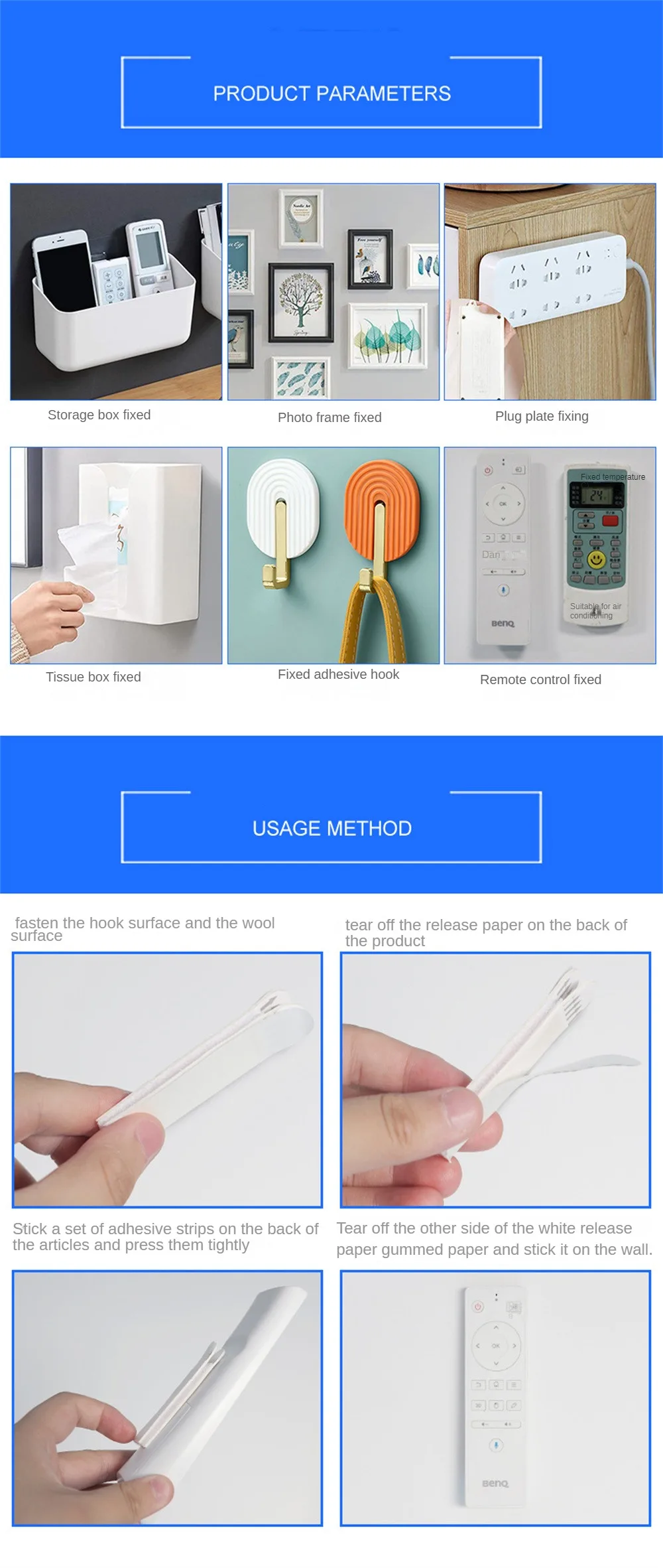 Description Picture 4 of itemMulti-Purpose Hooks Picture Hanging Strips Damage-free Frame & Picture Hanger Strips For Decor Glue Stickers Hook For Home Decor