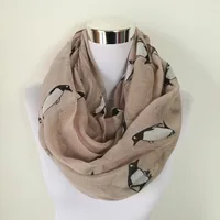 Fashion penguin print circle neck scarves woman large handkerchiefs for women animal Shawl Snood scarf hood for women