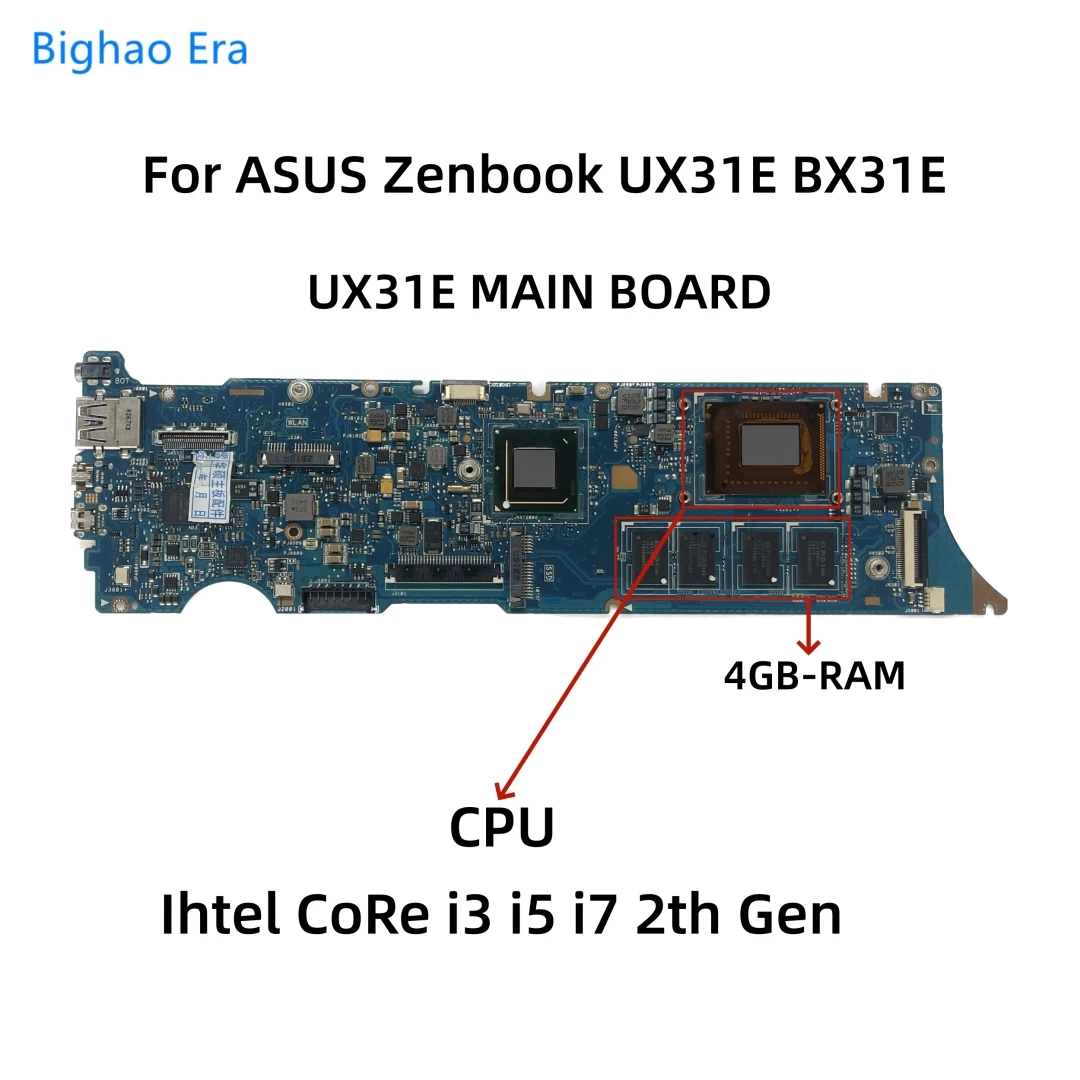 Placa-mãe Portátil para Asus Placa Principal para Zenbook Ux31 Bx31e Ux31e Laptop i3 i5 i7 Cpu 4gb de Ram 60-n8nmb4f00 60-n8nmb4c00-b01
