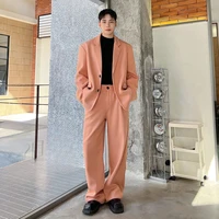 SILIWEYA Men's Suits Woolen Single Breasted Lapel Blazers Straight Wide Leg Casual Pants Trend Autumn Winter Two Pieces Set 2