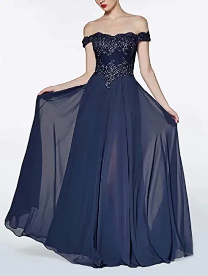 

Long Chiffon Off Shoulder Bridesmaid Dresses with Side Slit Floor Length Prom Dresses for Women