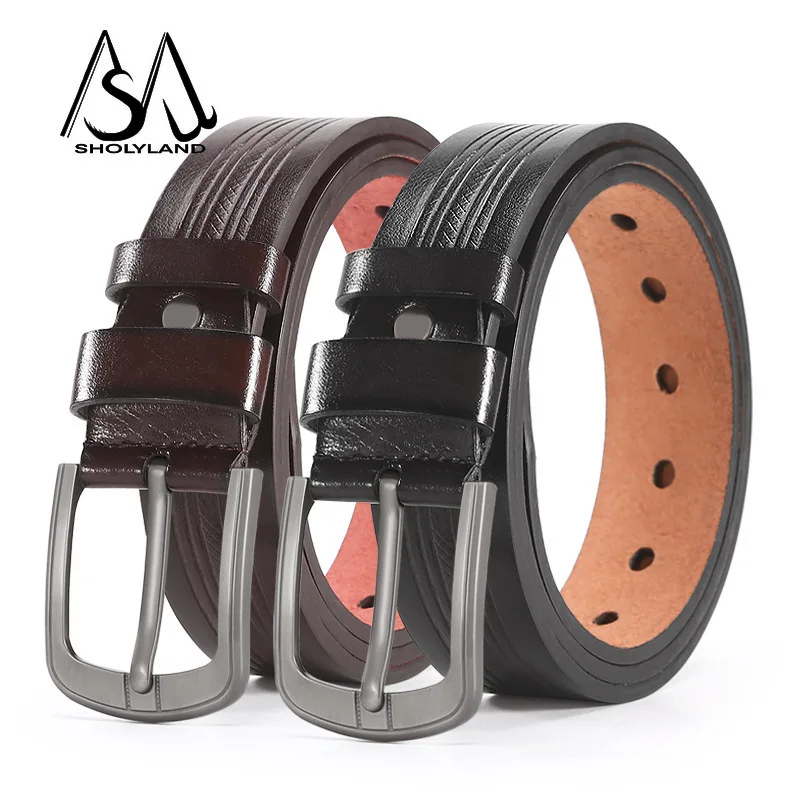Men Genuine Leather Belt Luxury Designer Brass Pin Buckle Belts Pure Strap Male Jeans for Man