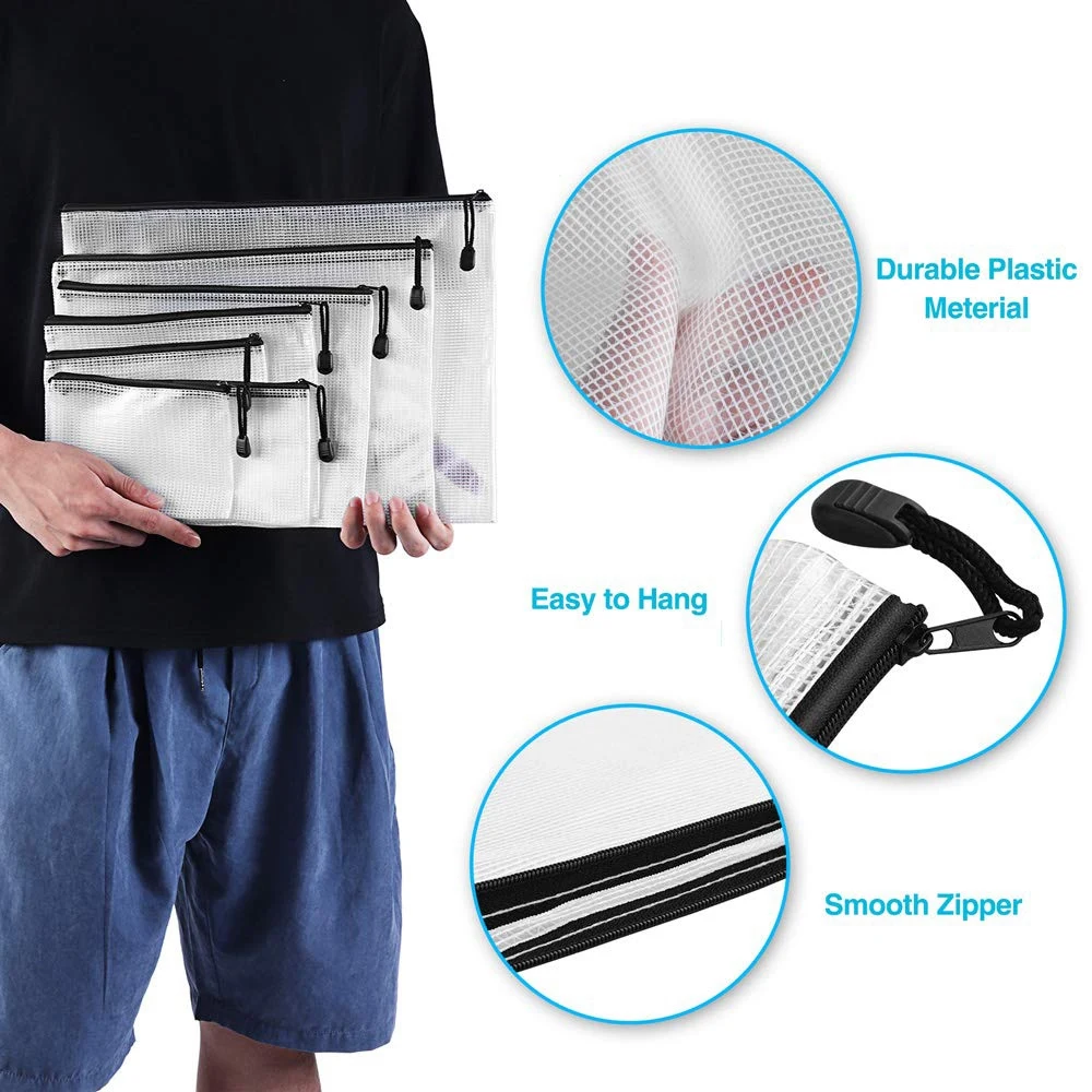 학교 사무용품 크로스 스티치 정리 보관용 지퍼 파우치 (7 사이즈) 21 팩