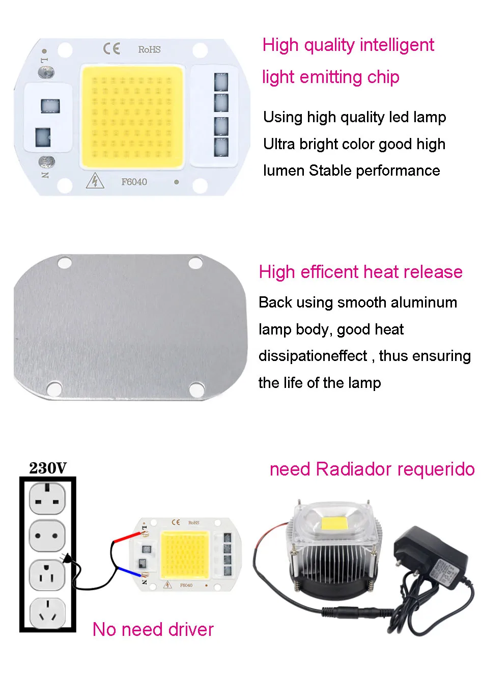 1 Stück LED COB Chip 50W 30W 20W 10W 5W Perlenlampen 220V Kein Treiber erforderlich für Außen- und Innenflutlicht, Hintergrundbeleuchtung, LED-Modul, Weiß – Detail 3