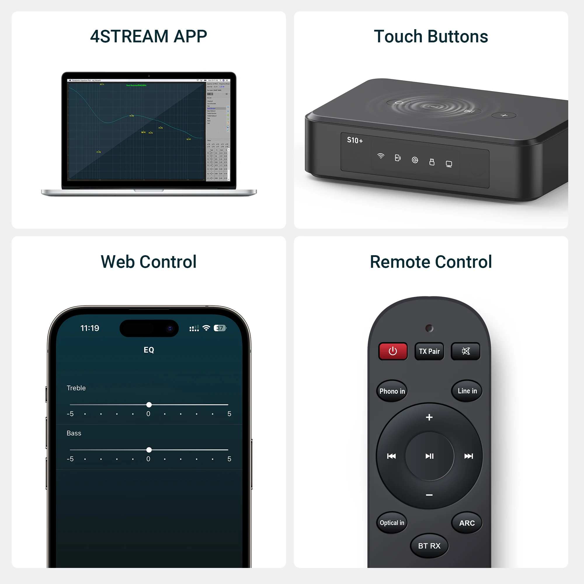 Arylic S10 + 무선 음악 스트리머, 3.5mm 잭 Aux 블루투스 오디오 리시버, PC 오디오 잭 어댑터, 멀티룸용 AUX 무선