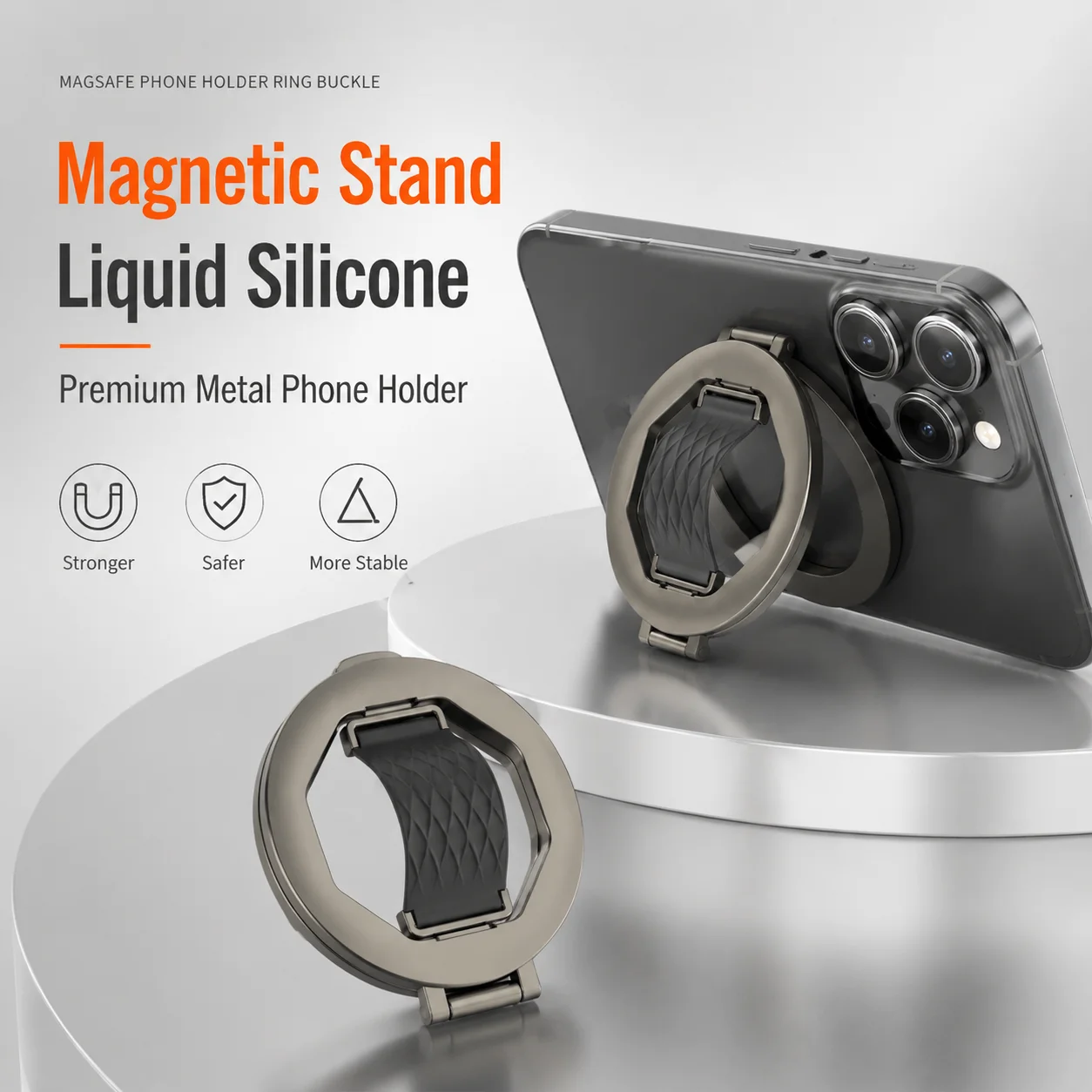 MagSafe Magnetic Foldable Phone Ring Holder with Silicone Finger Grip Strap