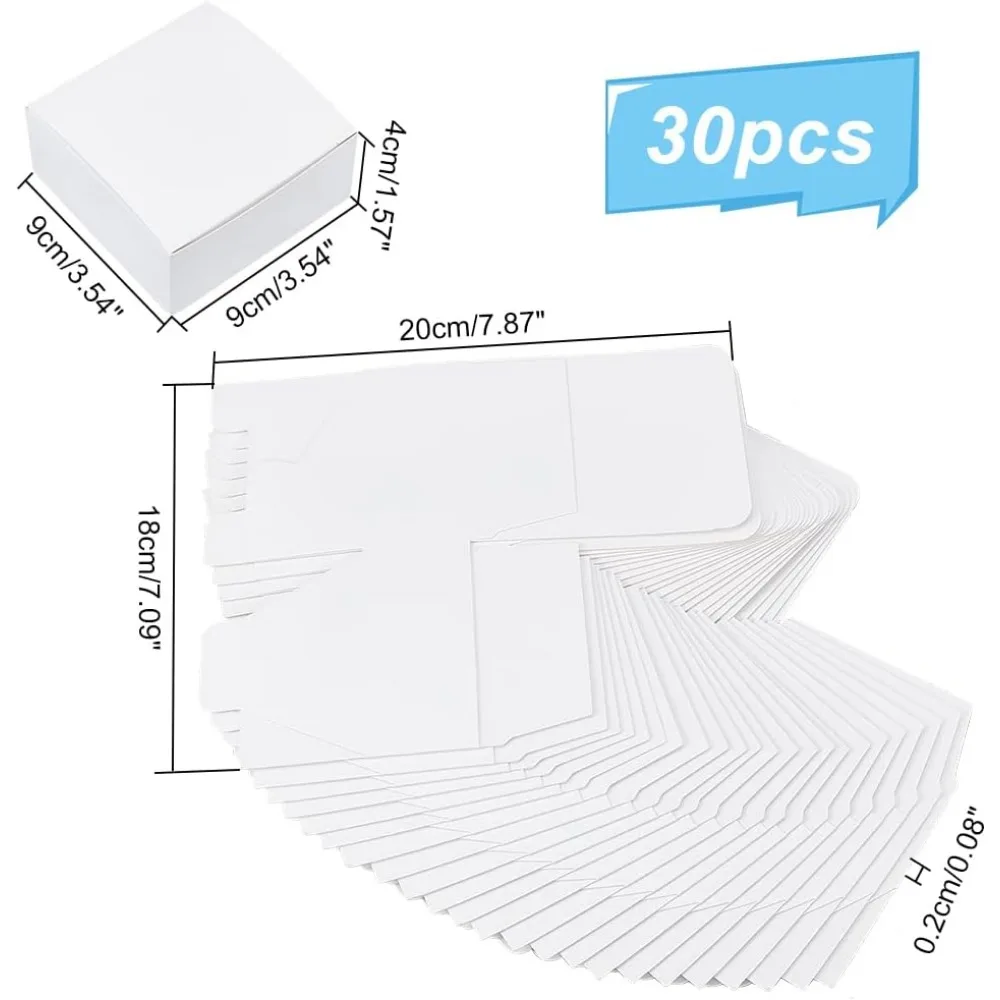 30pcs White Gift Box 3.5x3.5x1.5 Inch Kraft Paper Box Packing Cardboard Favor Treat Boxes Small Foldable Paper Gift