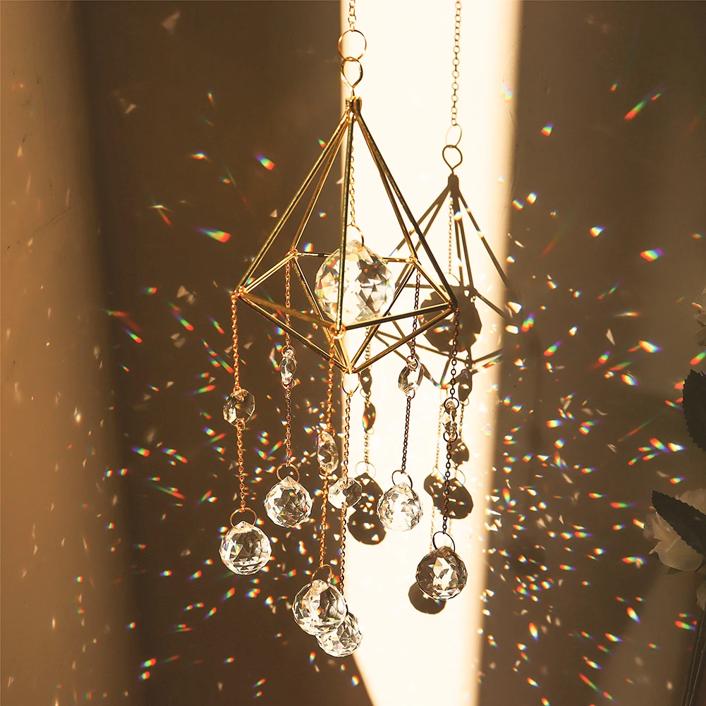 Hanging Sun Catcher Crystal Teardrop Chandelier Wind Chime Prism Suncatcher Rainbow Maker Light Catcher Window Garden Decoration