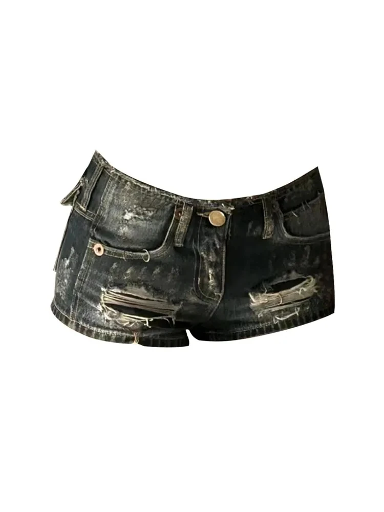 Summer Women Dark Academia 2000s Kpop Japanese Gyaru Hole Jean Shorts Ripped Denim Hot Pants Y2k Streetwear Harajuku E-girl Sexy