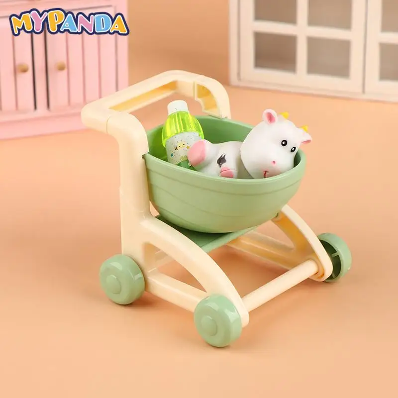 

1PC Dollhouse Mini Shopping Cart Trolley Dolls House Supermarket Handcart Accessories Pretend Play Toys