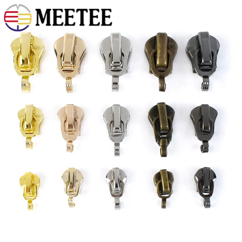 Meetee 10Pcs 3# 5# 8# 10# Zipper Slider for Metal Zip Tape Bag Clothes  Zippers Head Pull Repair Kit Luggage Zips Lock Accessory