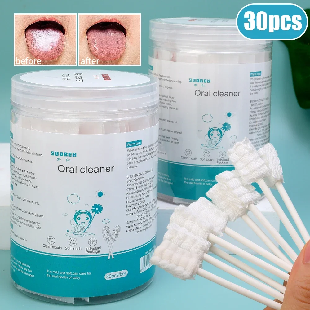 30PCS/box Baby's Oral Cleaner Newborn Baby's Deciduous Teeth Soft Toothbrush Baby 0-3 Years Old Tongue Coating Gauze Cotton Swab
