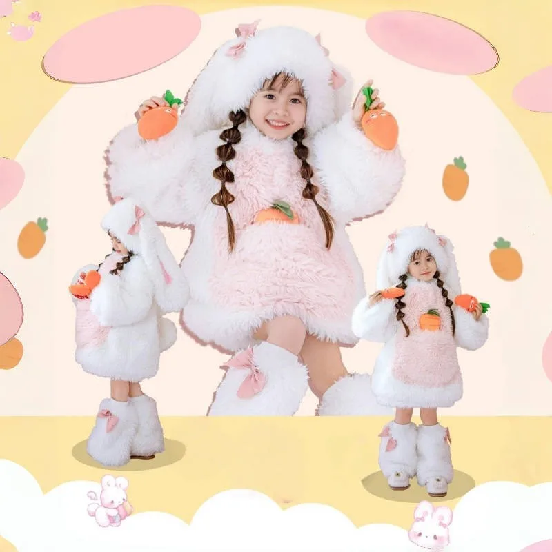 الأطفال الكبار لطيف أفخم الأرنب تأثيري حلي بيضاء أعلى السراويل قبعة الحيوانات دعوى للنساء الفتيات ملابس حفلات الهالوين