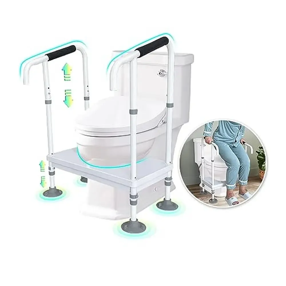 Toilet Safety Rails Adjustable Iron Frame Elderly Assistance Hand Rail Stand Alone Hip Surgery Recovery Aids Independent Living