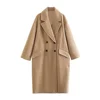 UNIZERA 2023 Winter New Product Women's Fashion and Casual Versatile Flip Collar Double breasted Button Long Woolen Coat Coat Co 3