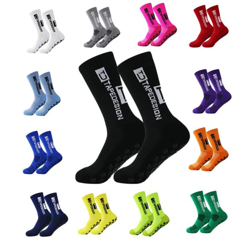 Football socks new ANTI SLIP Tape design mid calf non-slip soccer sport cycling sports men's women sock grip yoga 1 Pairs