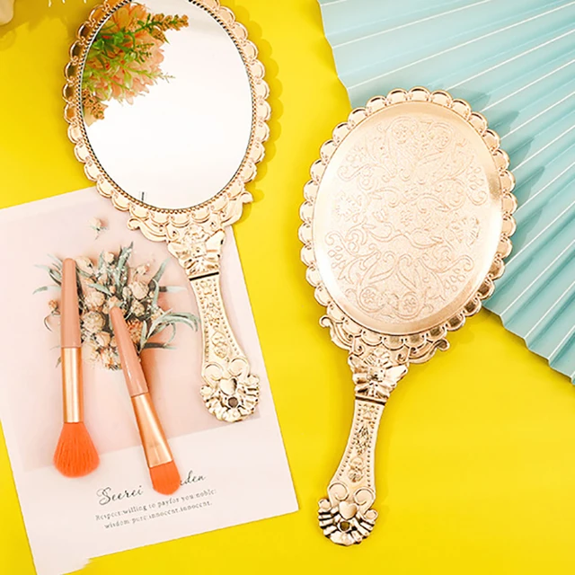 Miroir de maquillage vintage portable en or rose, outil de beauté naret rond, noble restauration des voies des Prairies 3
