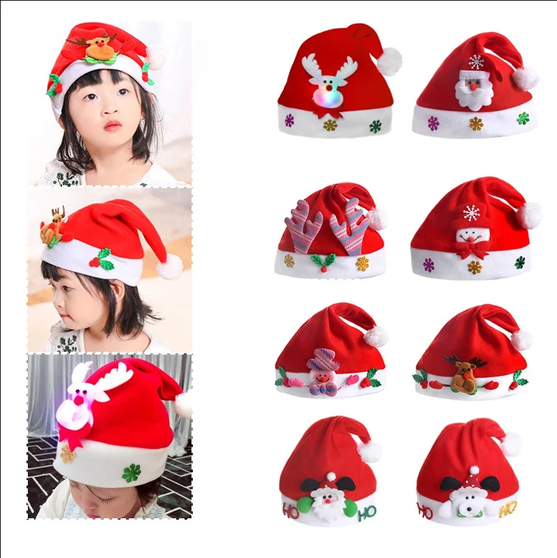 Children Christmas Hats New Year Santa Claus Snowman ElK Cap for Kindergarten Home Party Children Xmas Gift for 2-8 Year Kids