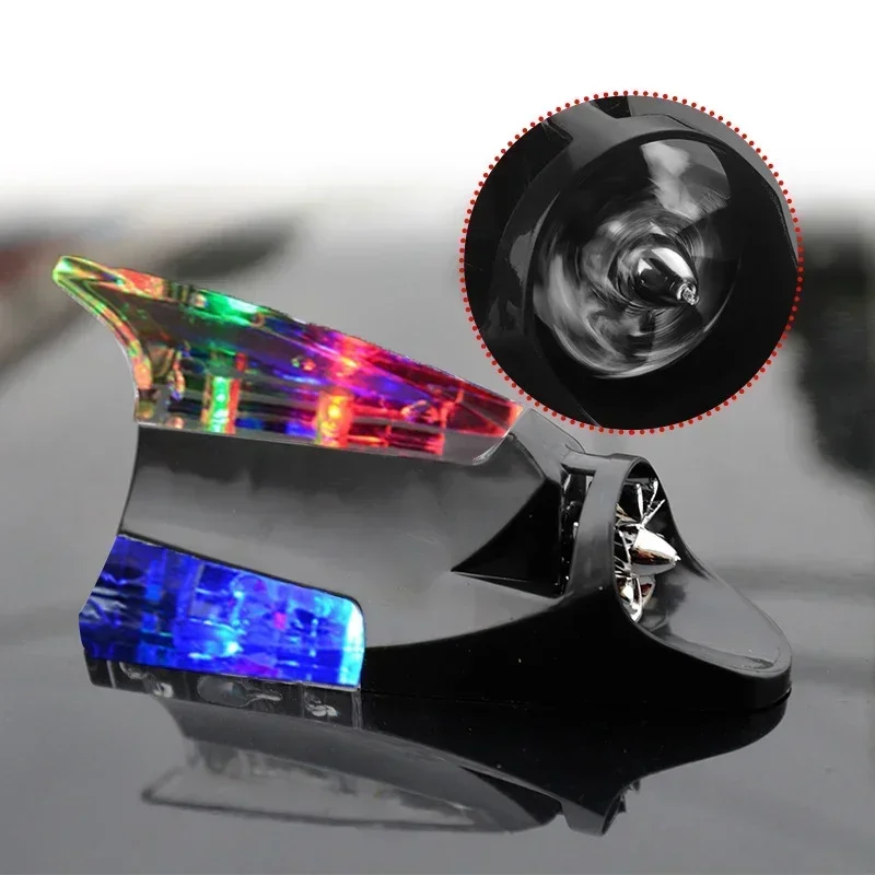 LED Shark Fin Car Antenna with Wind-Powered Colorful Flashing Light - Waterproof Auto Roof Decor Accessory