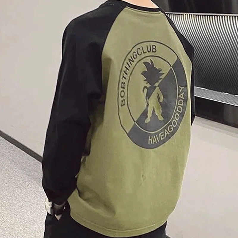 Boys Clothing Long Sleeve Round Neck 2023 Spring Korean Version Cartoon Pattern Printed Casual Contrasting Colors Kids T-shirt