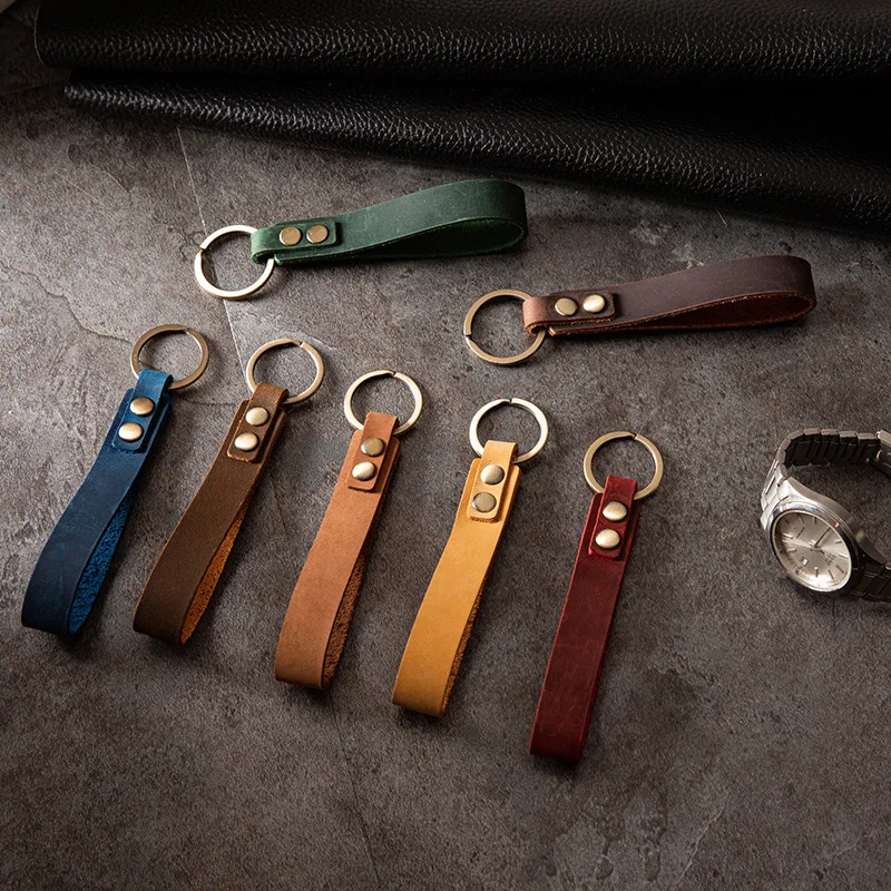 New Classic Vintage Cow Leather Keychain Men Personality Fashion