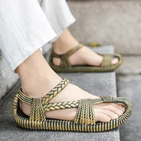 Sandales d'été en paille pour hommes, confortables, plates, décontractées, tongs, résistantes à l'usure, chaussures de plage en plein air, taille 47 3