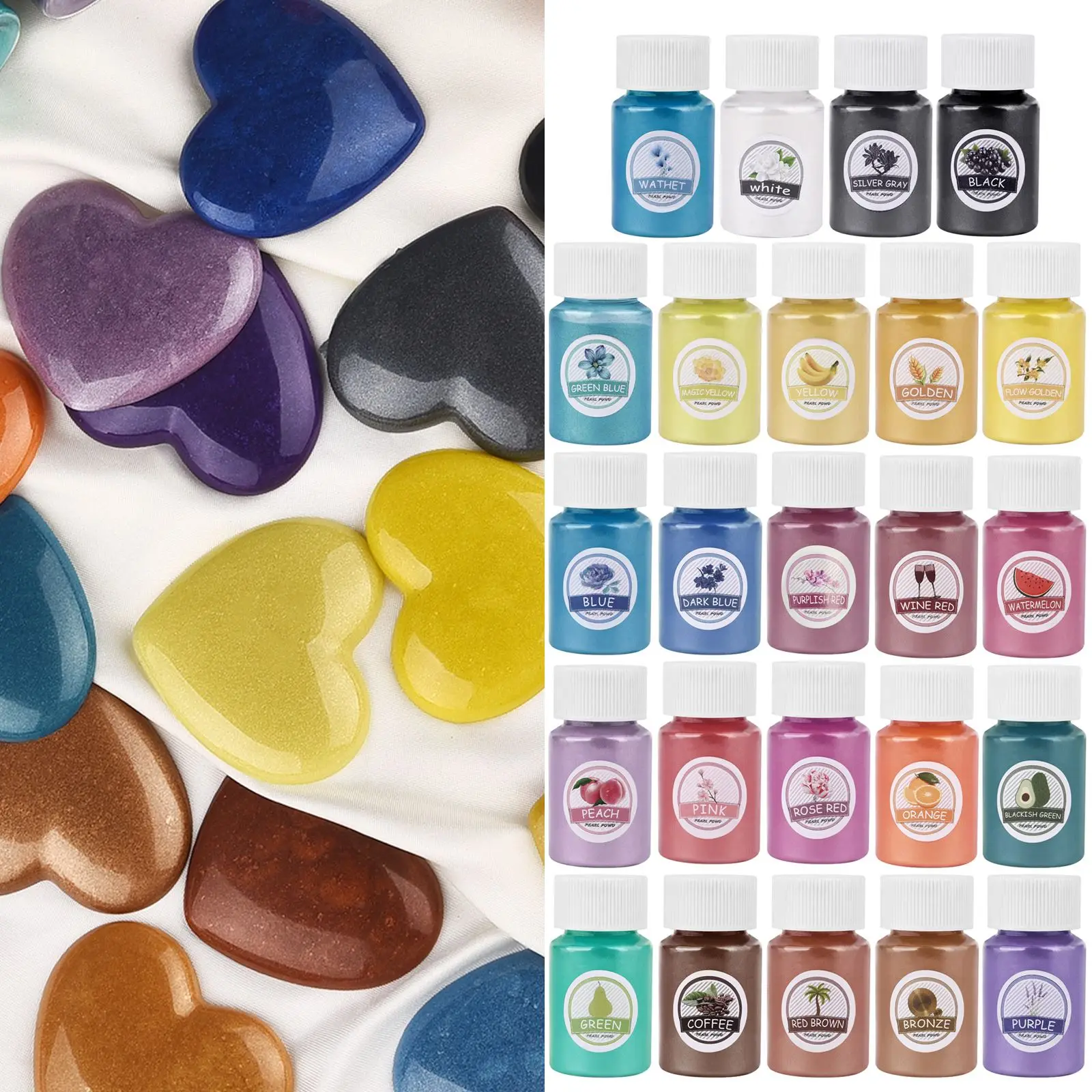 24 Color Pearlescent Mica Powder Resin Pigment Powder Epoxy Resin Mold Colorant Dye for DIY Epoxy Jewelry Accessories
