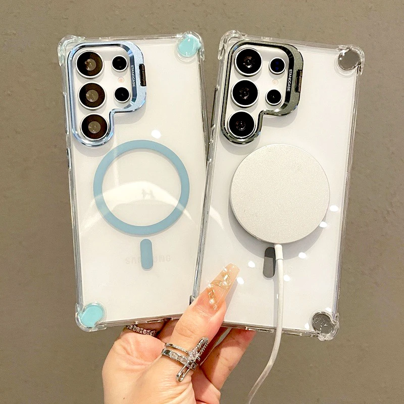 Luxury Transparent Case with MagSafe Wireless Charging Stand Cover