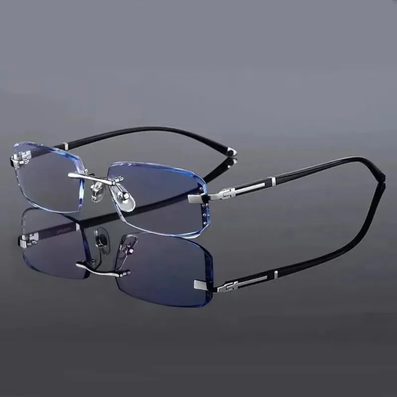 Cut Edge Presbyopic Glasses Frameless Anti Blue Presbyopic Business Glasses Men Anti Fatigue Presbyopia Clear Glasses +1.0~+4.0