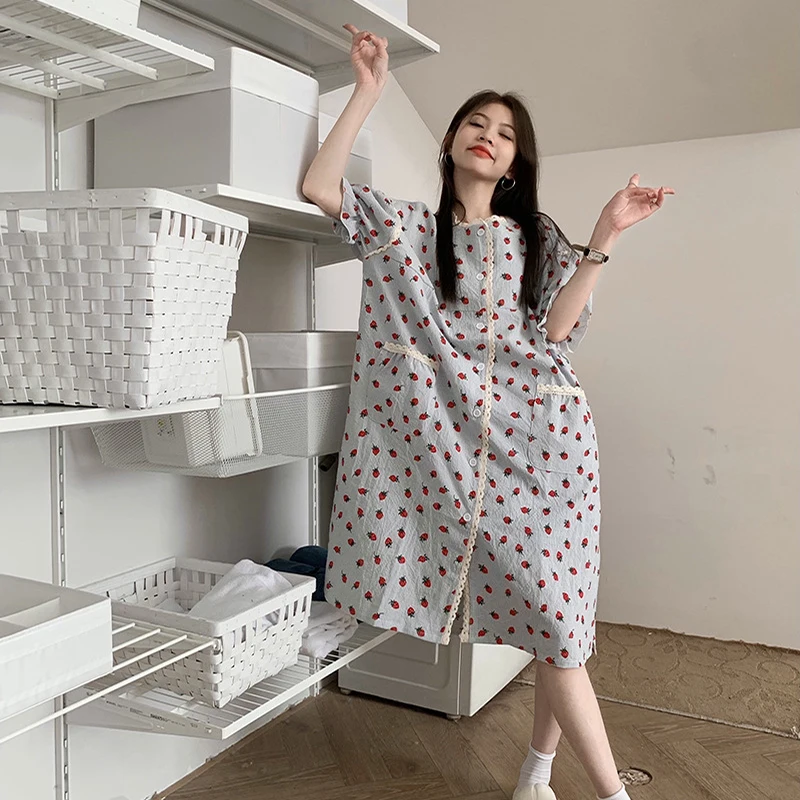 Summer Pajamas Set Short Sleeve Women's Pajamas Sleepwear Home wear Girls Flower Print Sleepwear korean Style One Piece Pajamas