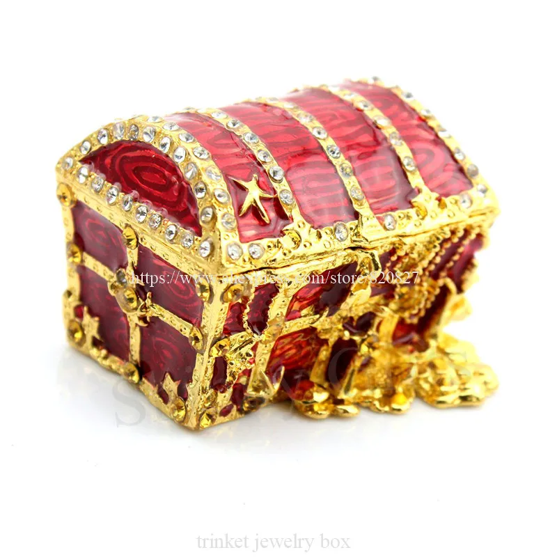 Mini Hinged Trinket Box Ring Box Small Bling Treasure Box Tiny Red Jewelry Box for Christmas Home Décor, Tiny Red