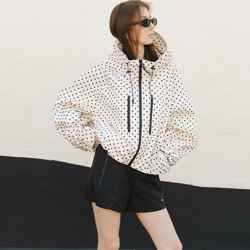 Giacca da Donna con Cappuccio e Zip a Pois, Giacca Corta Larga da Esterno, Nuova Moda Autunnale, Abbigliamento Femminile - immagine 5