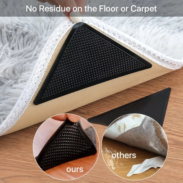 4Pcs/set Triangle Washable Reusable Rug Gripper Anti-skid Rubber Mat Non  Slip Patch Tape for Tile Floors Carpets Corners Pad