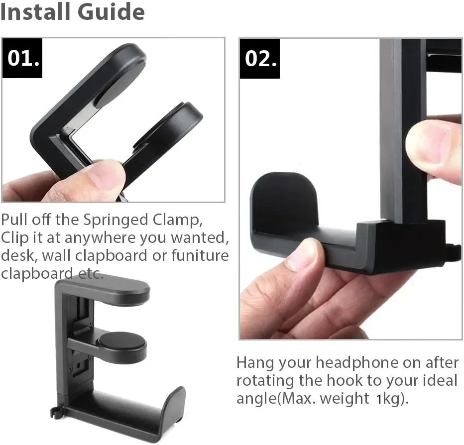 Rotating Desktop Headphone Stand and Headset Holder with Hook