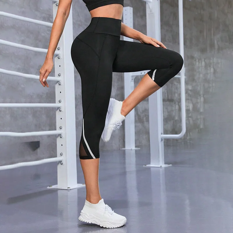 Yoga Pants Mesh High Waist Yoga Pants Capri Leggings for Women Tummy Control Workout