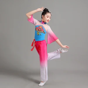 irls children's classical dance high quality embroidery elegant hanfu fan dance costume Jiangnan umbrella hanfu dance costume