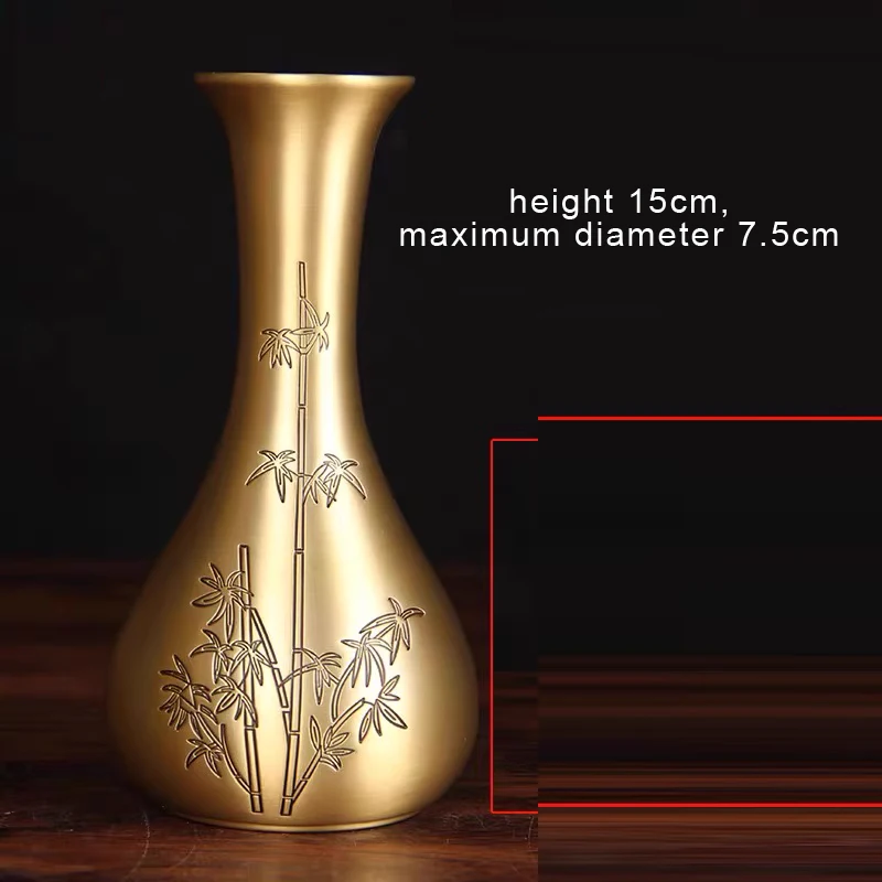 Chinese Style Creative Copper Vases Ornament, Home Living Room Desktop Decoration, Carving Bamboo Pattern, Metal Brass Vase, 1Pc