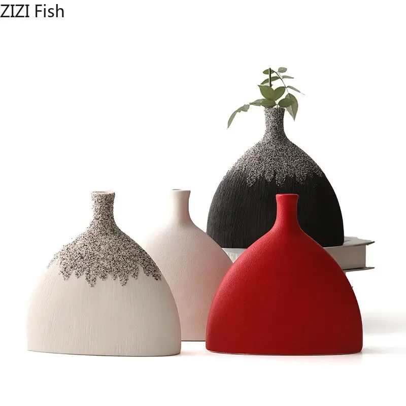 Minimalism Geometric Circular Ceramic Vase Desk Decoration Flower Arrangement Flowers Pots Modern Home Decor Crafts Floral Vases 6