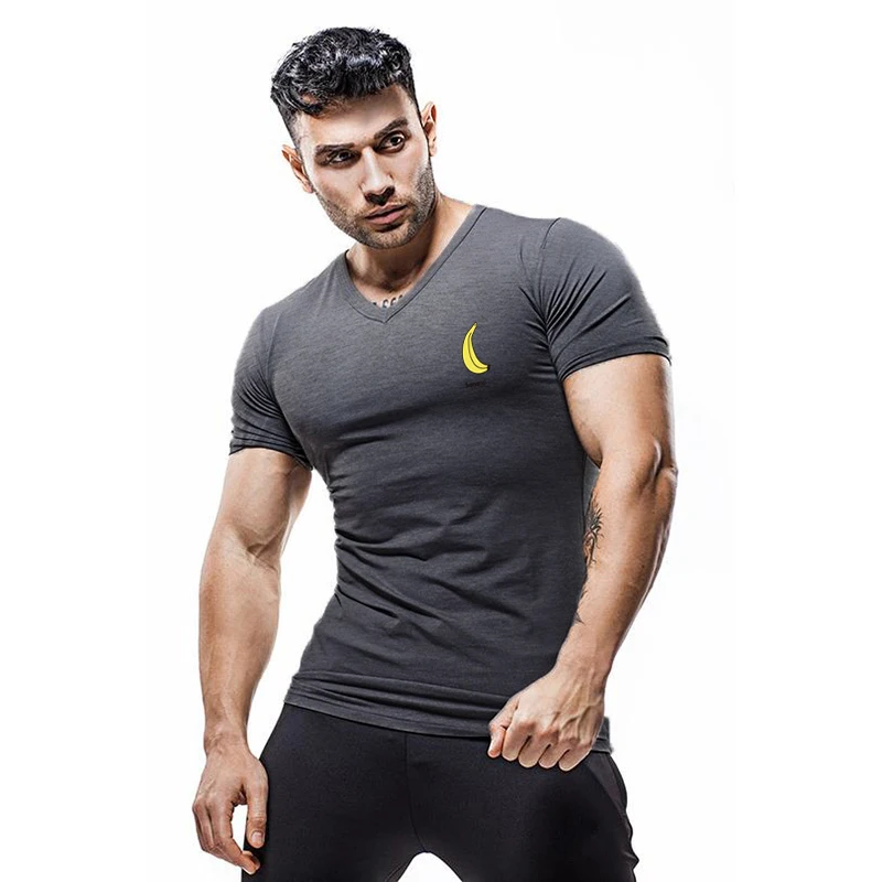 

Youth Popular handsome Short-sleeved Casual V-neck Men's T-shirt Summer Comfortable Bodybuilding Print Top sportswear