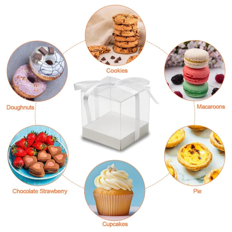 12Pcs PET Square Transparent Cupcake and Cake Boxes with Decorative Ribbons, Clear Plas... - SKU STCB1745 - UGI Packaging