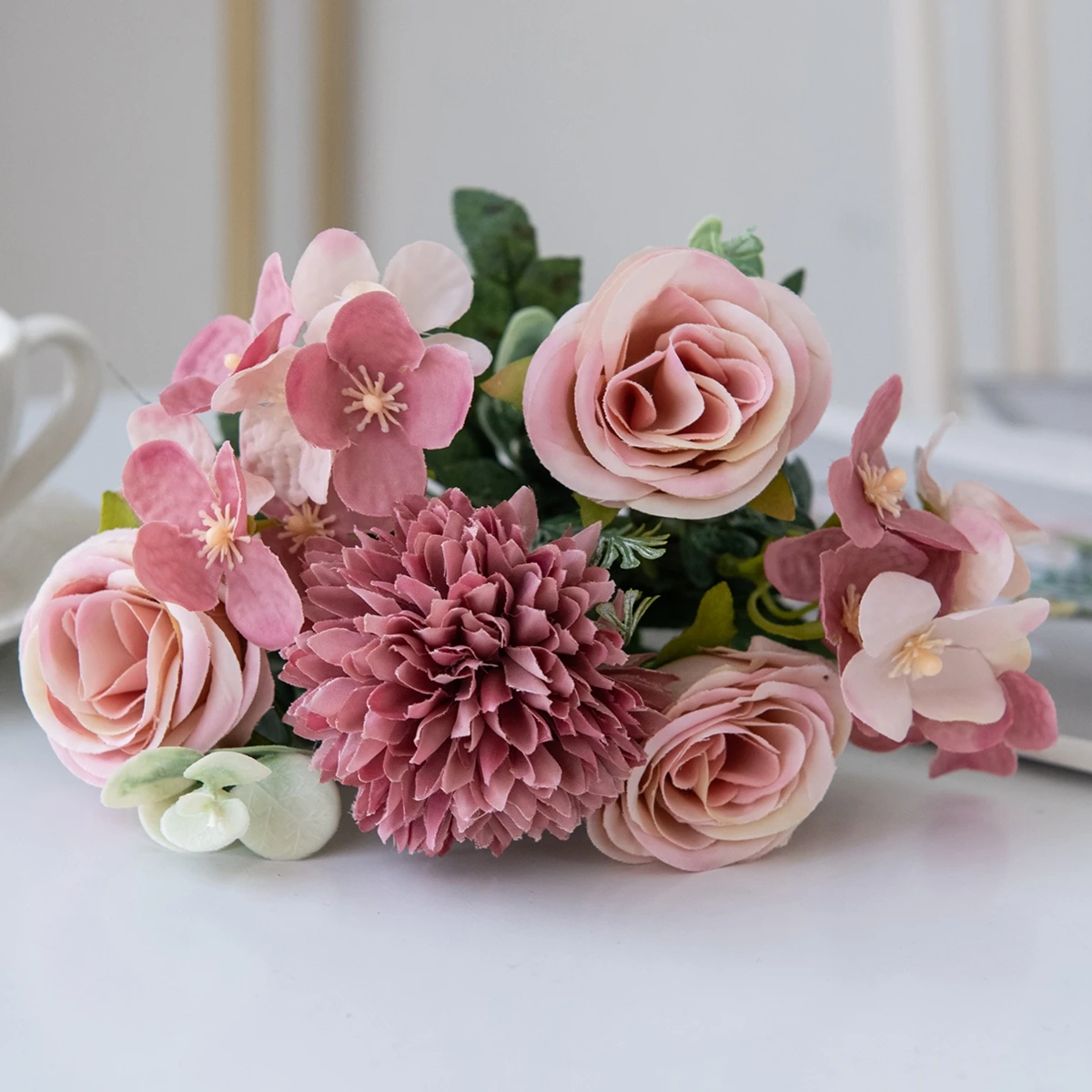 Vintage Silk Rose and Peony Bouquet for Wedding and Home Decor