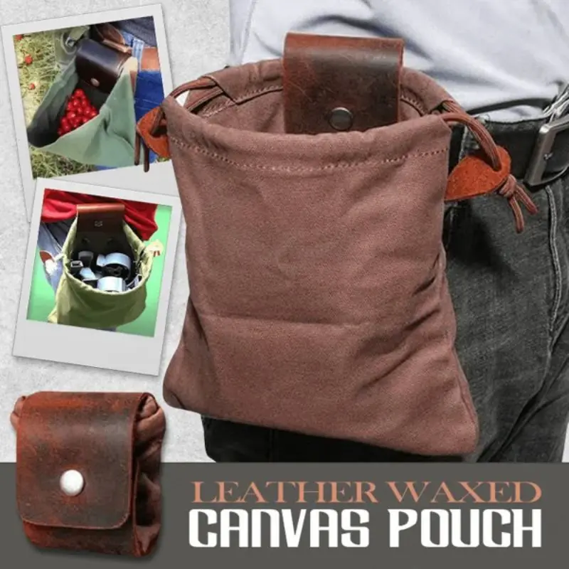 

Leather Waxed Canvas Pouch Tote Garden Tools Bag In Water Proof Canvas Rolling Bag Foldable Belt Pack Portable Foraging Bag