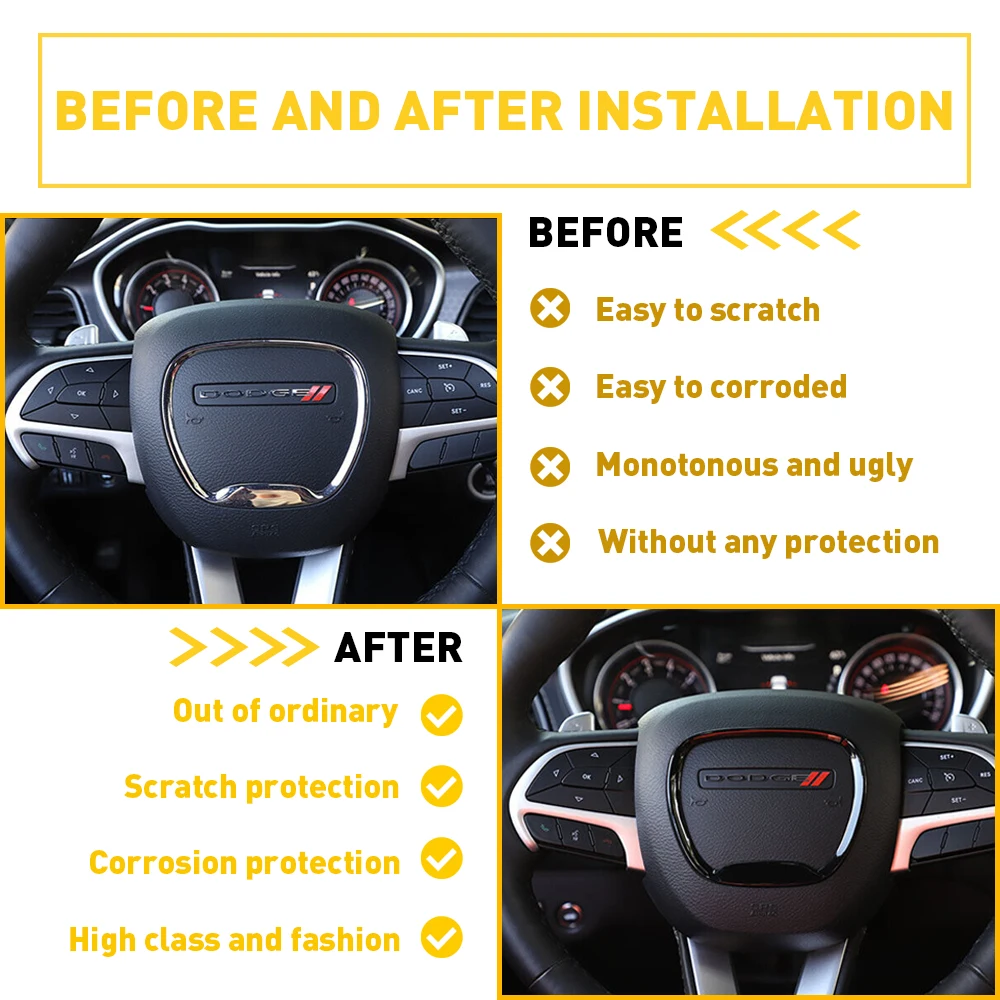 Dodge Durango Charger Challenger 2015 2016 2017 2018 2019 2020 2021 2022 자동차 액세서리 스티커 스티어링 휠 트림 커버