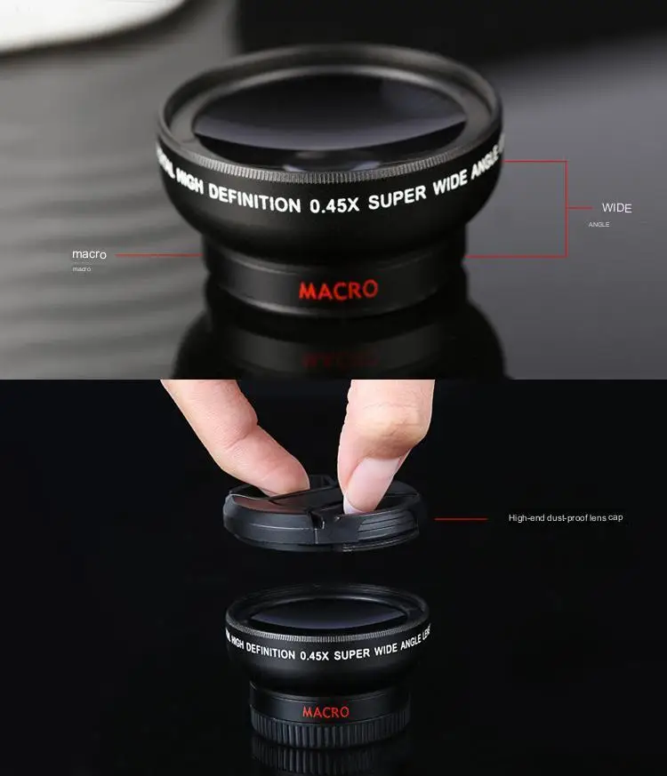 2 In 1 Mobile Phone Lens 0.45X 49mmUV Wide Angle Len 12.5x Macro HD Camera Lens For IPhone Huawei Xiaomi Samsung With Phone Clip