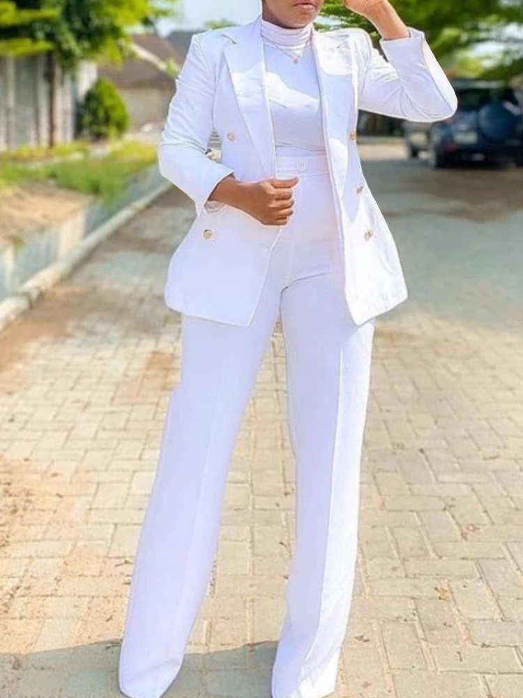 2022 Elegant Women Blazer Sets Buttons White Wide Leg Pant Suits Fashion  Professional Party Office Business Outfits Single Pack - Pant Suits -  AliExpress